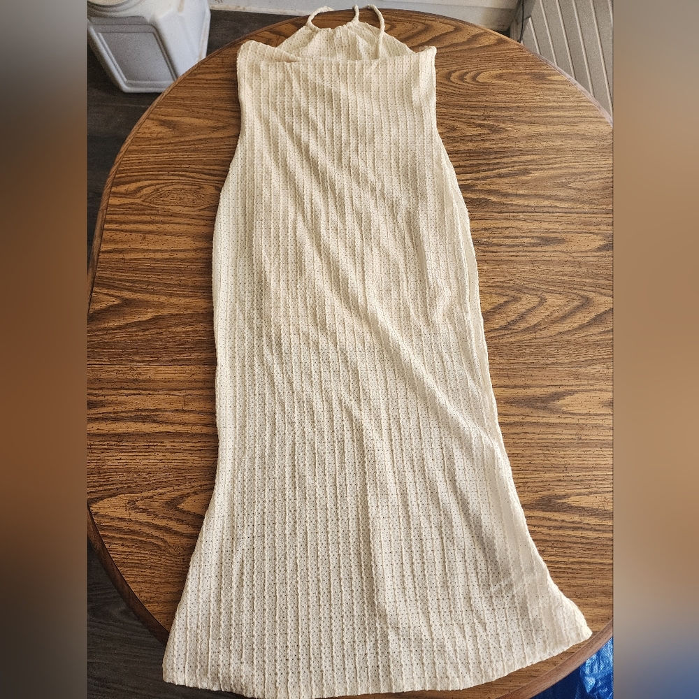 Jessica Simpaon  Cream Knit Halter Maxi Dress Size XL